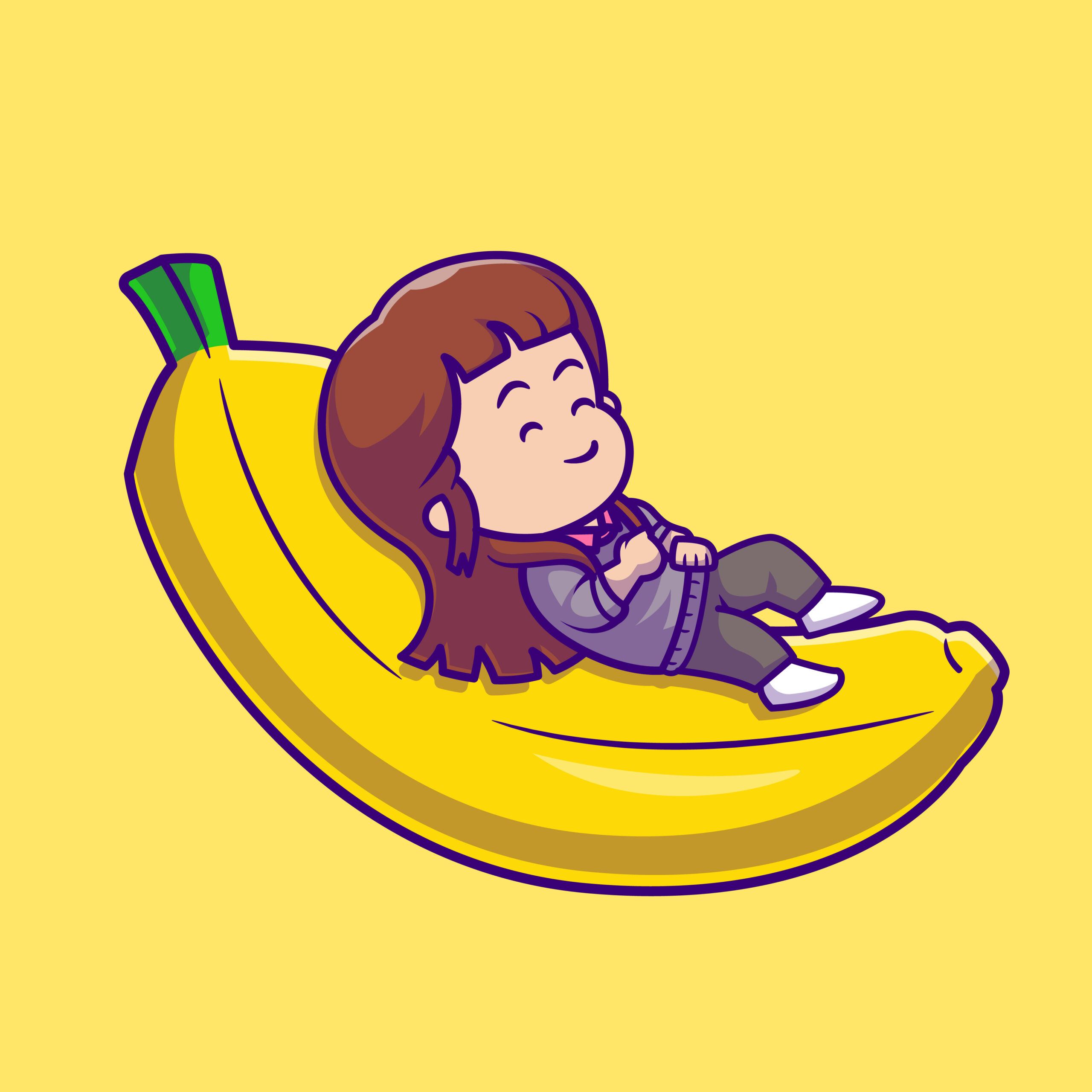 Cute Girl Sleeping On Bananas