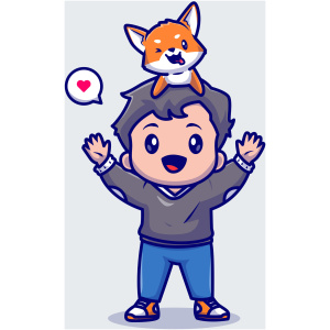 Cute Boy Playing With Shiba Inu Dog