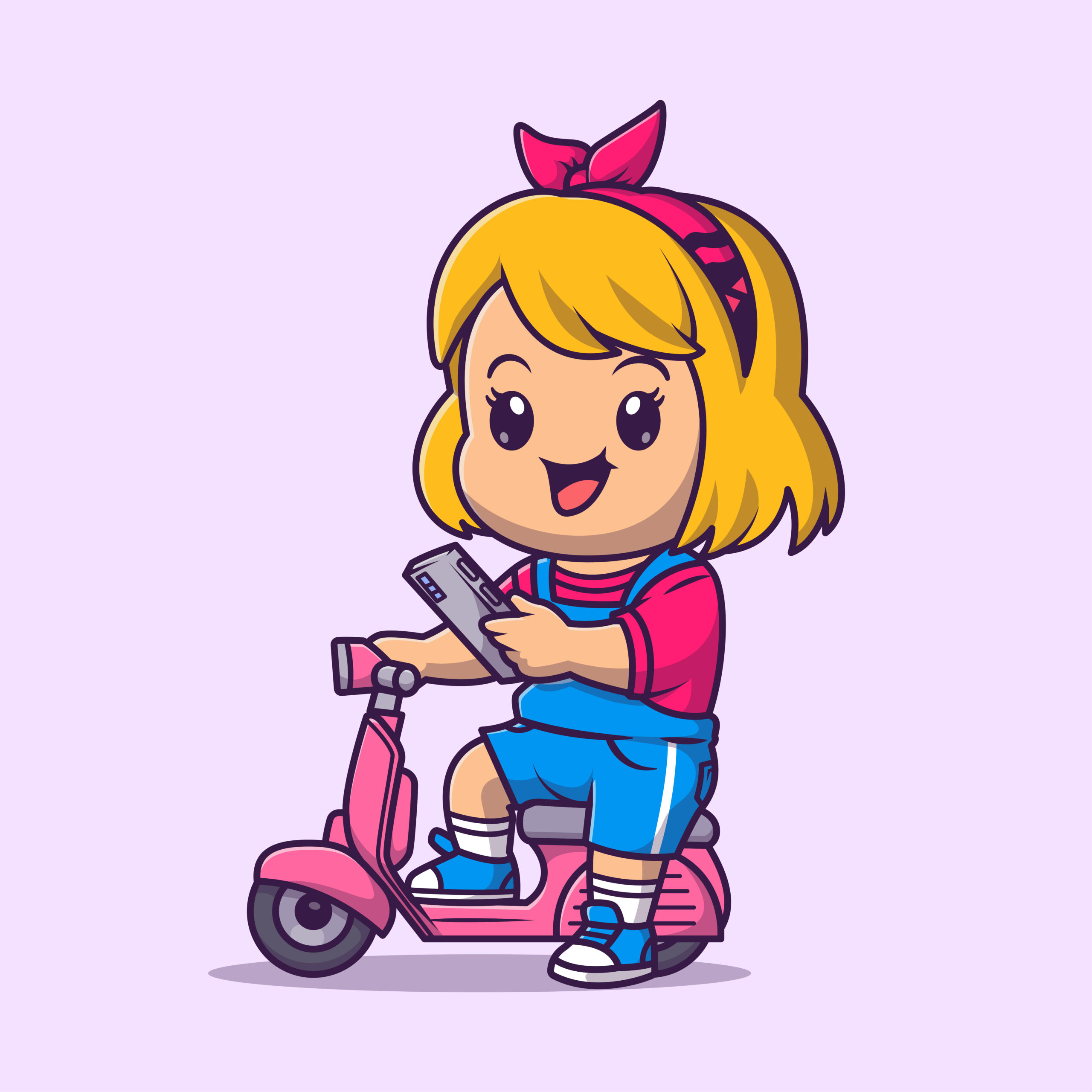 Cute Girl Playing Phone on Scooter