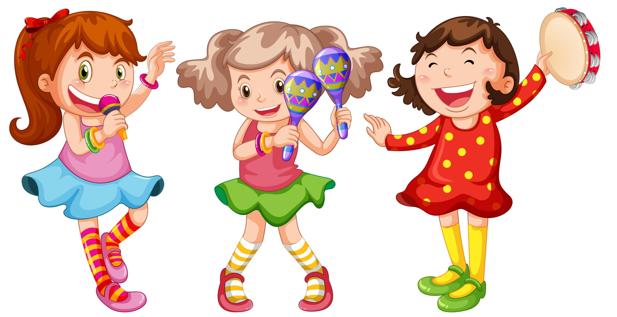 Happy girls with music instruments