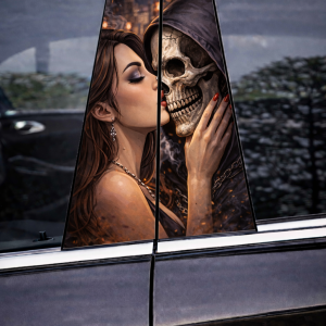 Nalepka za vrata avta - dekle poljubi lobanjo