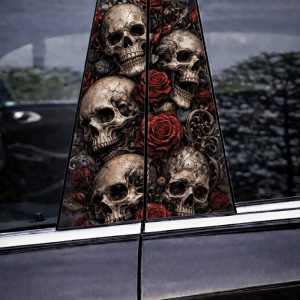 Nalepka za vrata avta - lobanje z vrtnicami